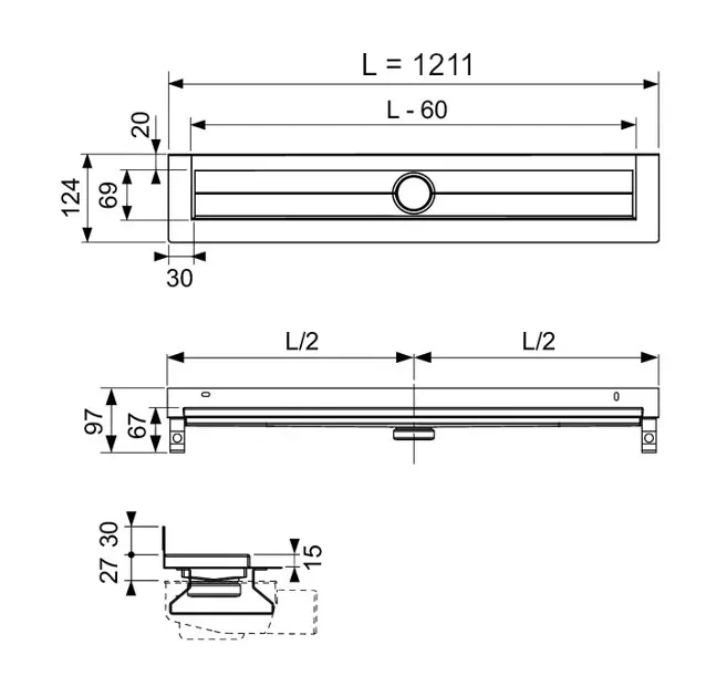 Tece - TECEdrainline - Zuhanylefolyó - 601201 – 2. kép