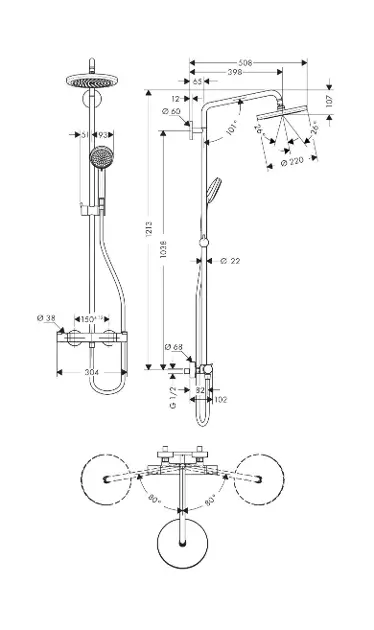 Hansgrohe - Croma 220 - Zuhanyszett - 27185000 – 2. kép
