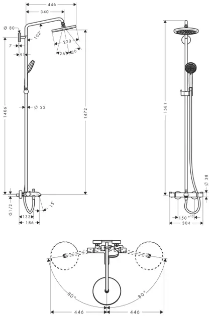 Hansgrohe - Croma 220 - Zuhanyszett - 27223000 – 2. kép