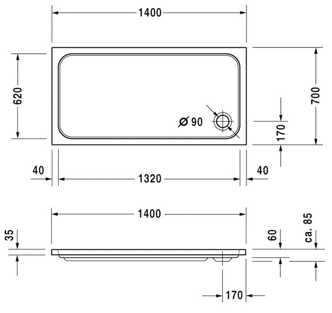 Duravit - D-Code - Zuhanytálca betét - 720095000000000 – 2. kép