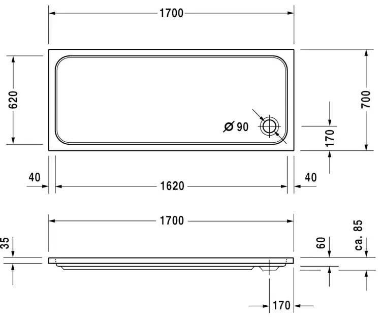 Duravit - D-Code - Zuhanytálca betét - 720096000000000 – 2. kép