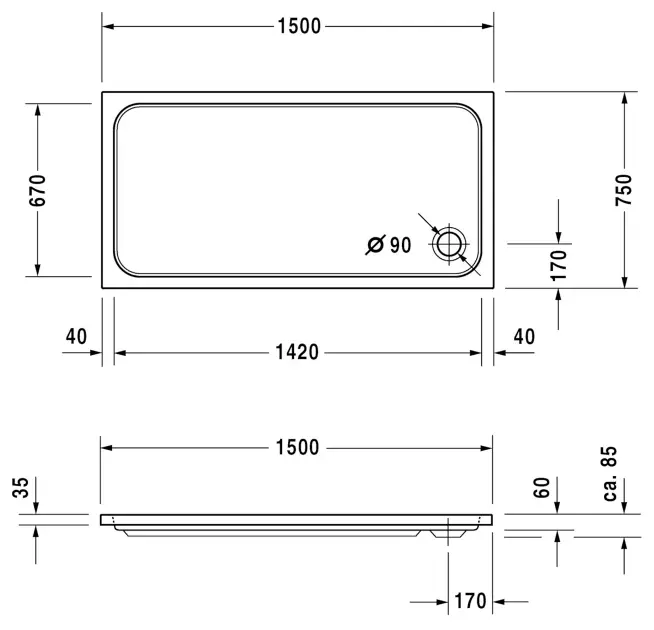Duravit - D-Code - Zuhanytálca betét - 720099000000001 – 2. kép