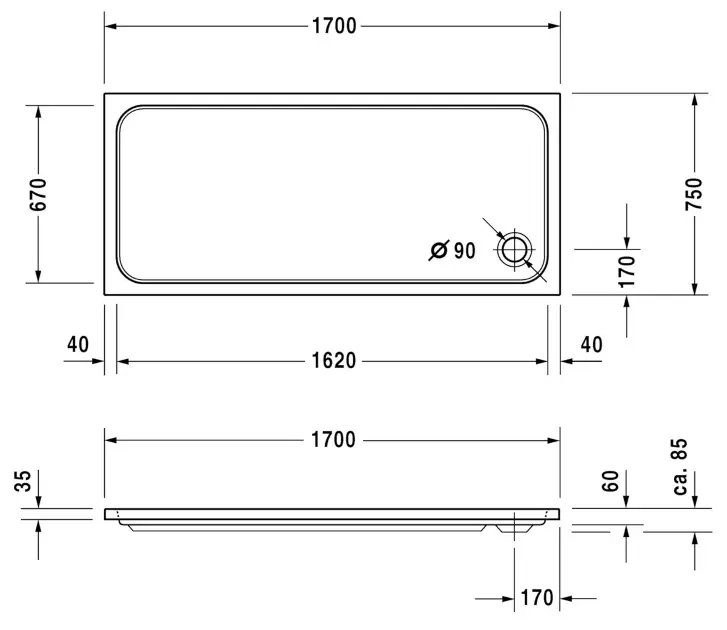 Duravit - D-Code - Zuhanytálca betét - 720100000000001 – 2. kép