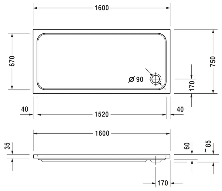 Duravit - D-Code - Zuhanytálca betét - 720164000000001 – 2. kép