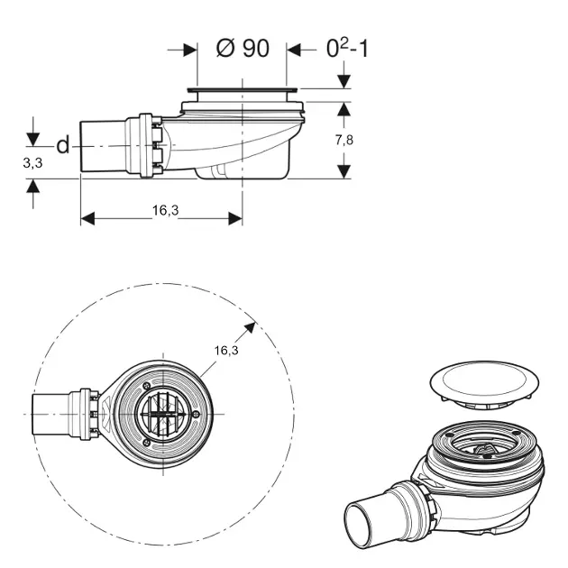 Geberit - Equipment and accessories - Zuhanytálca kiegészítők - 150.552.21.1 – 2. kép