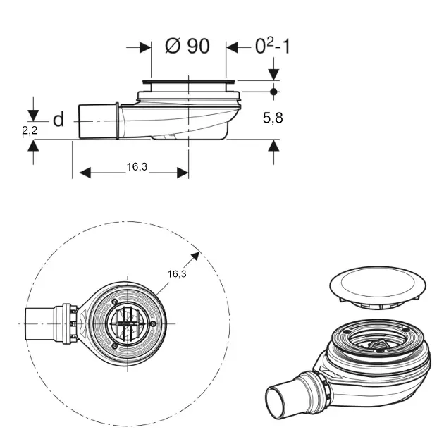 Geberit - Equipment and accessories - Zuhanytálca kiegészítők - 150.583.21.1 – 2. kép